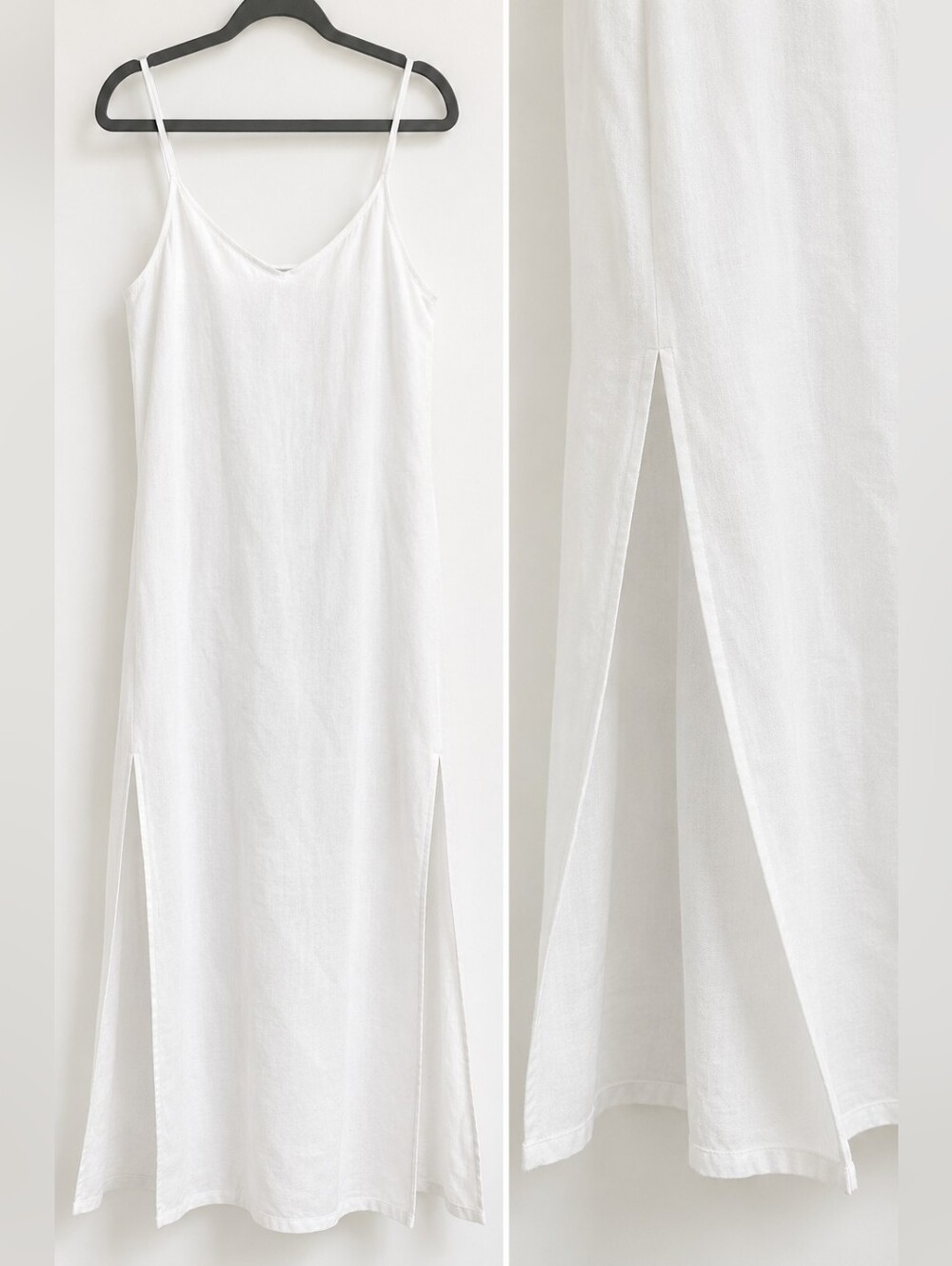Andie White Linen Blend Side Slit Slip Dress Small